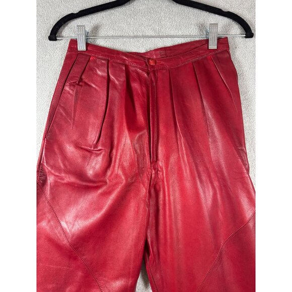 Vintage Polly Edwards By Tendances Red Genuine Leather Womens High-Waisted Pants - Picture 2 of 10